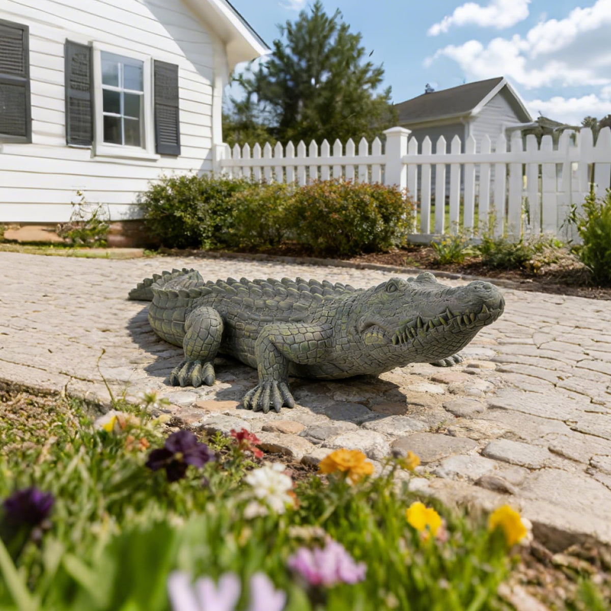 DiliComing Garden Decor Large Alligator Statue - 34 Inch Gray Resin Crocodile Outdoor Decor Swamp Themed Lawn & Yard Decoration Durable Outdoor Garden Statues Gifts
