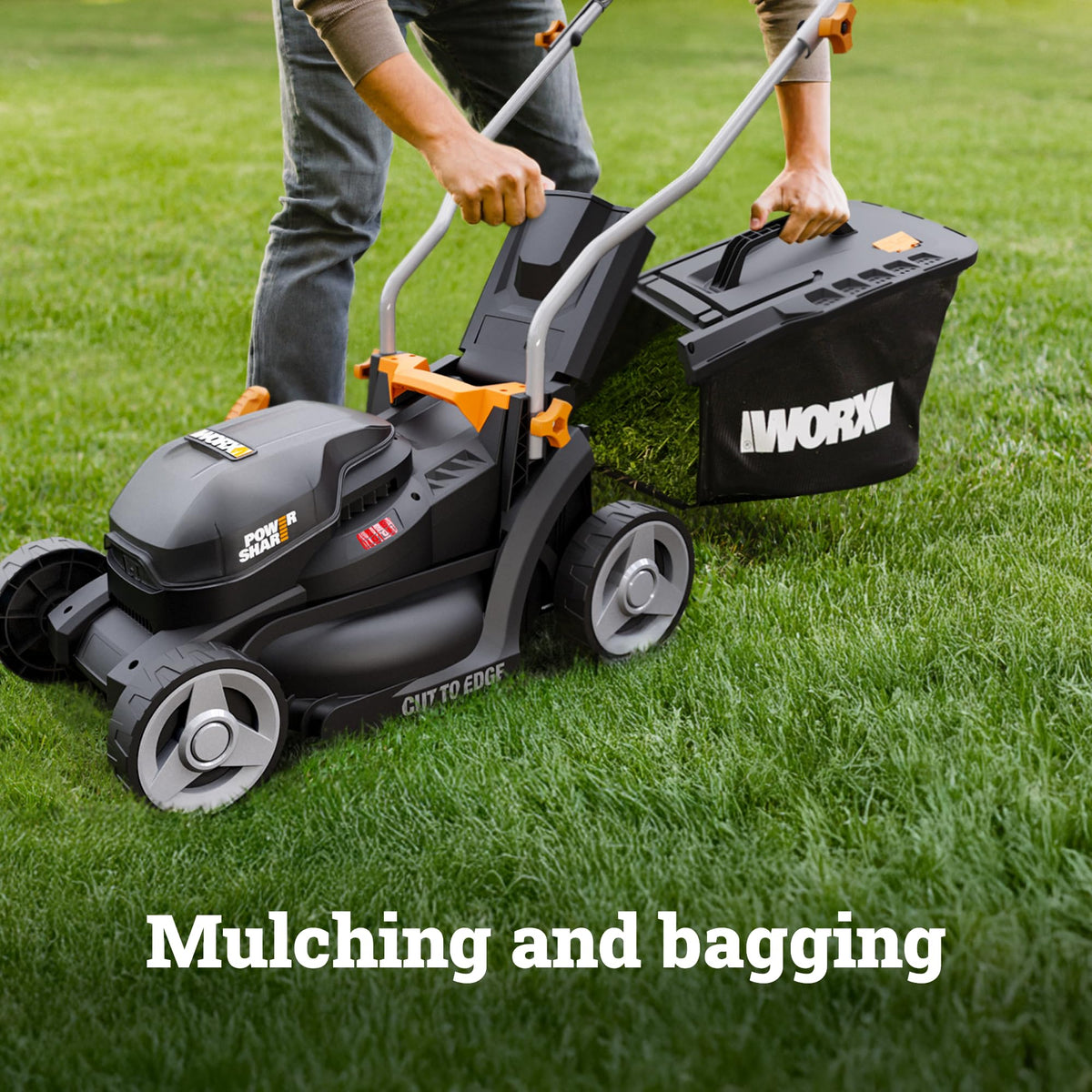 WORX Cordless Lawn Mower, 20V 14" 2-in-1 Grass Mower for Lawn Care, WG733.1