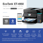 Epson EcoTank ET-4950 Wireless Duplex All-in-One Cartridge-Free Supertank Color Inkjet Printer, Fax, Black