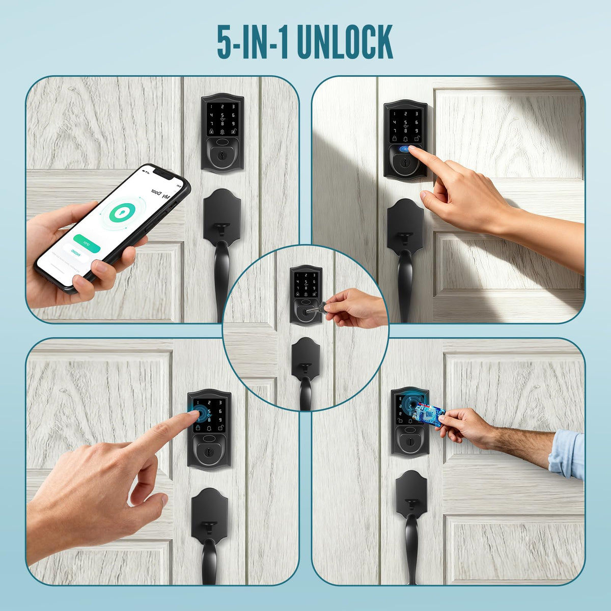 Smart Fingerprint Front Door Lock Set with Handle, Built-in WiFi App Remote & Voice Guidance, Keyless Entry Deadbolt with Touchscreen Keypad, Easy Installation, door locks for front door, Matte Black