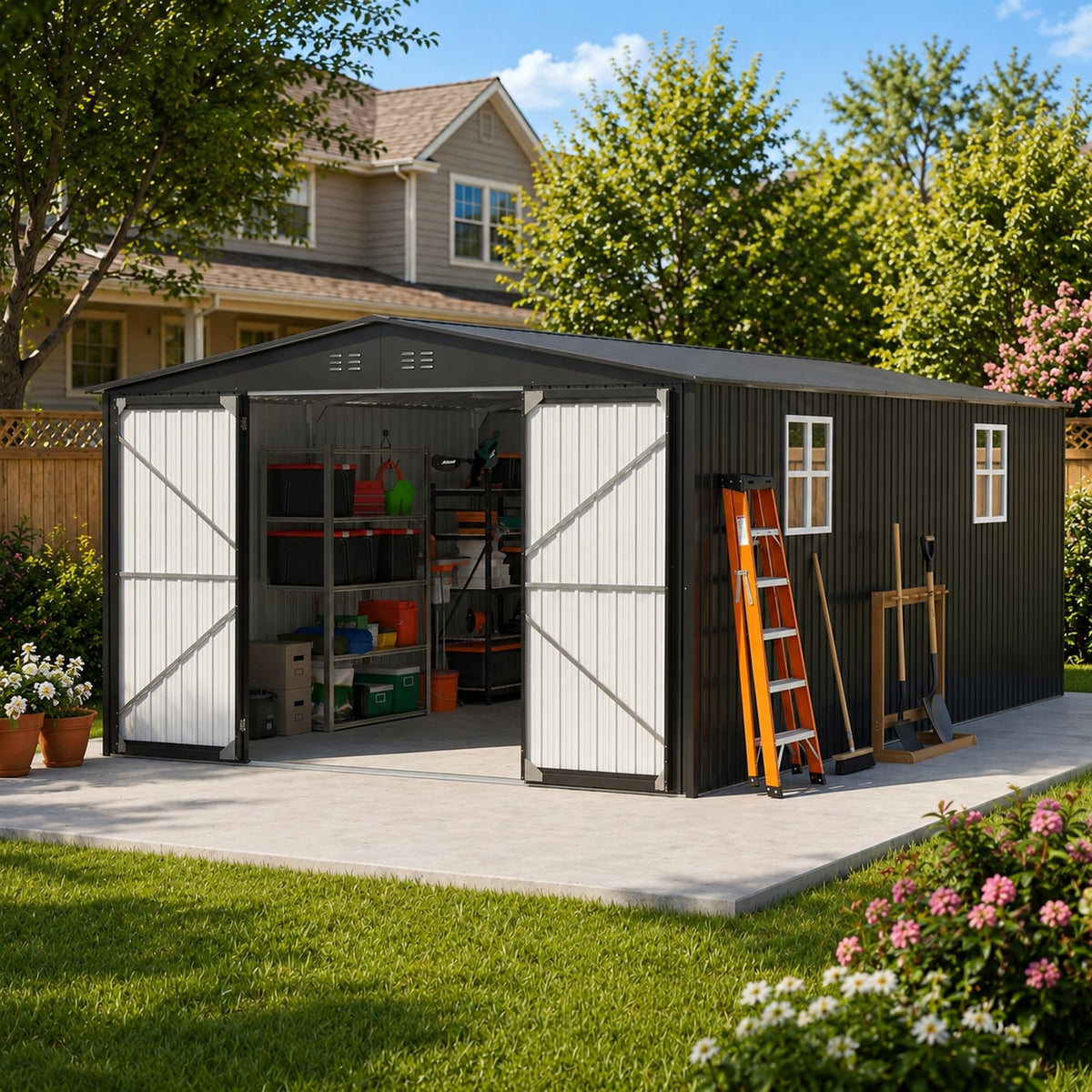 MNLR 12x18 FT Large Metal Outdoor Storage Shed with 2 Windows