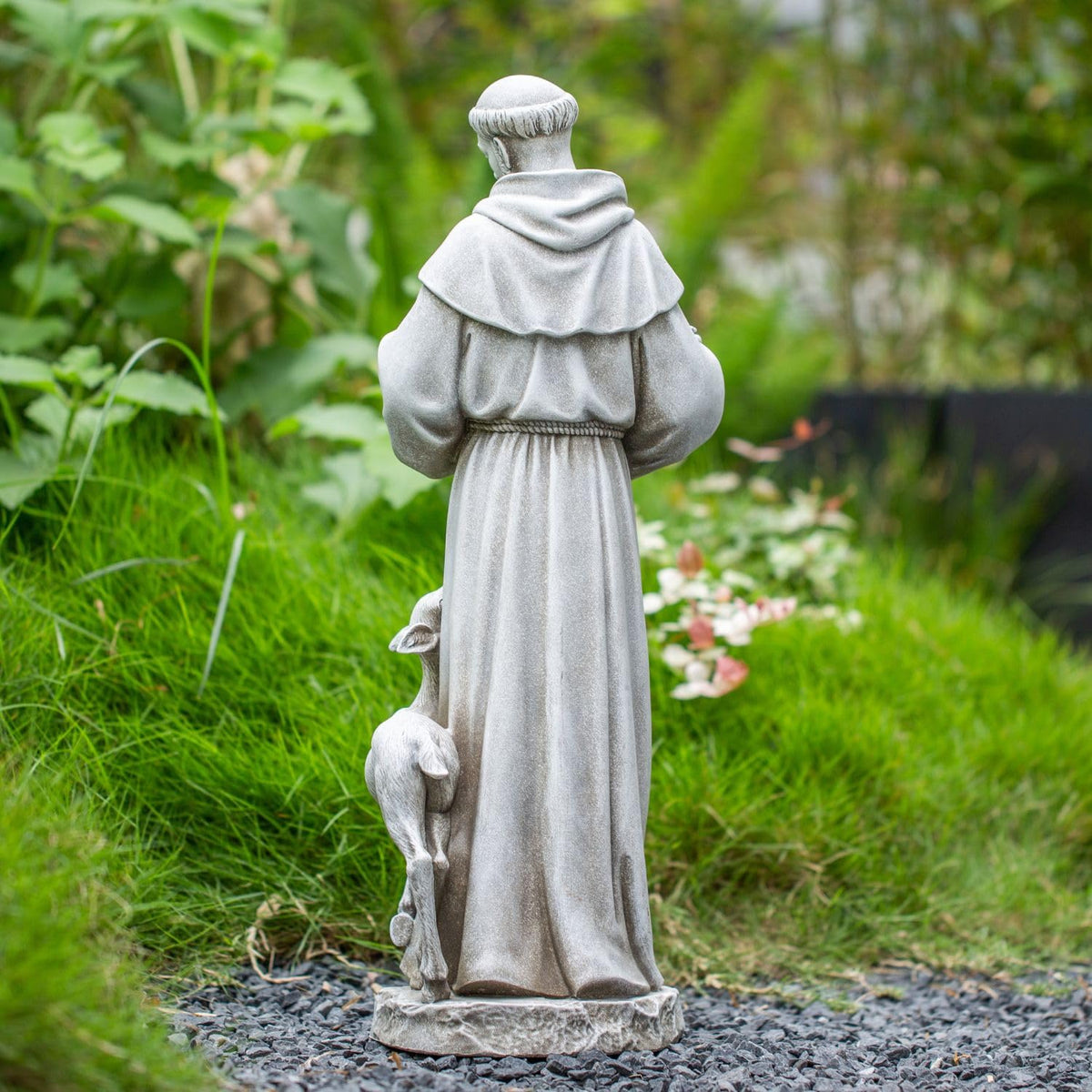 St Francis of Assisi Statue Outdoor, 22.5 Inches St Francis Bird Bath Sculpture, Hand Painted St. Francis with Animals Garden Statue for Home Yard Patio Lawn Hallway Decor (Stone Color)