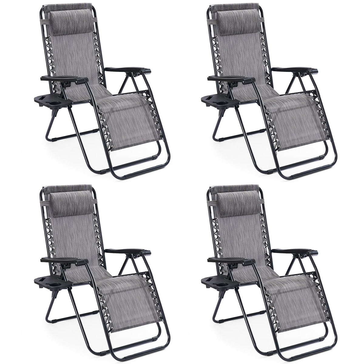 Sweetcrispy Zero Gravity Chairs, Set of 4 Portable Recliner Beach Camping Patio Outdoor Folding Lounge Chair with Cup Holder Trays and Adjustable Pillow for Poolside, Garden, Backyard, Lawn, Blue