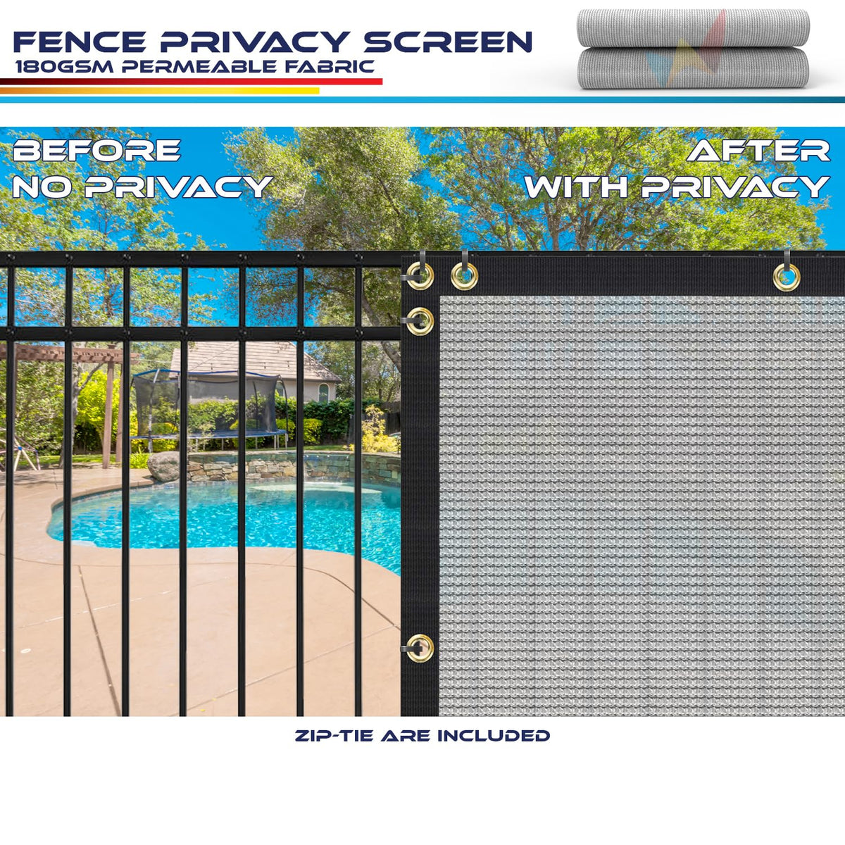 Windscreen4less Fence Privacy Screen 9' x 17' Heavy Duty Windscreen Fencing Mesh Fabric Cover for Patio Garden Backyard Lawn Carport Pool Fence, Light Gray