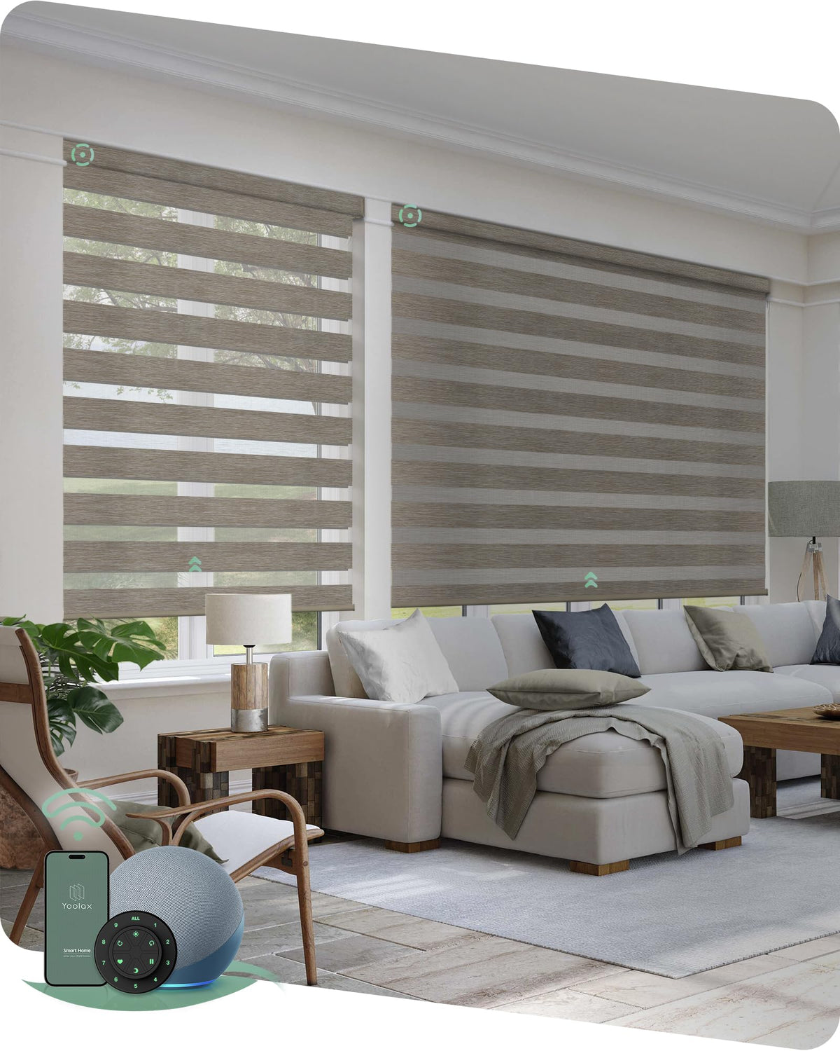 Yoolax Motorized Zebra Blinds with Remote, Room Darkening Smart Blinds