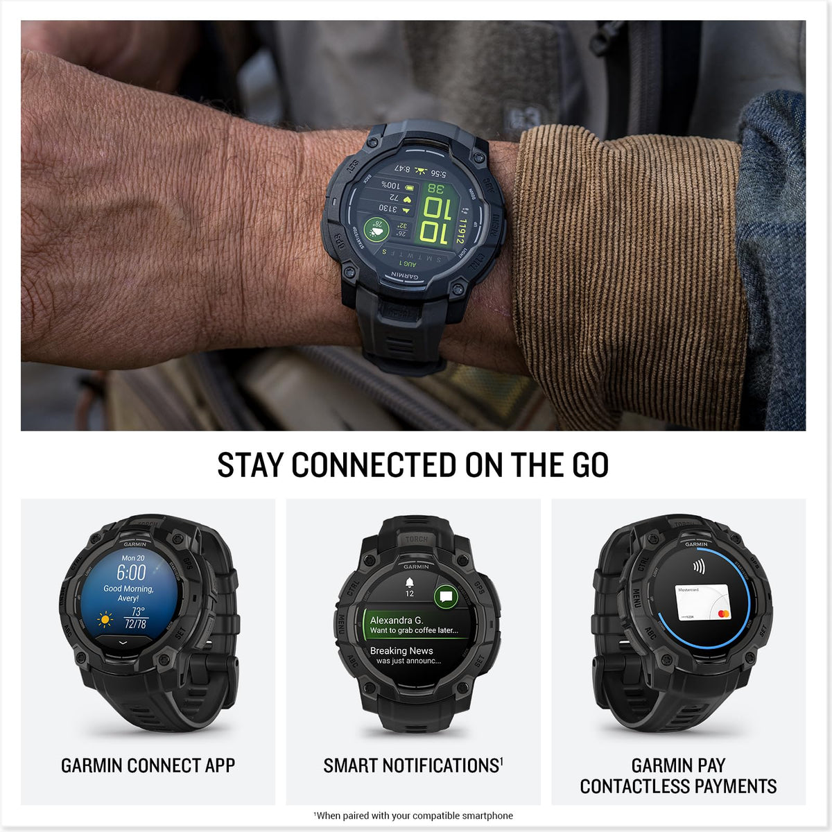 Garmin Instinct® 3 AMOLED, Rugged GPS Smartwatch, 45mm, Black