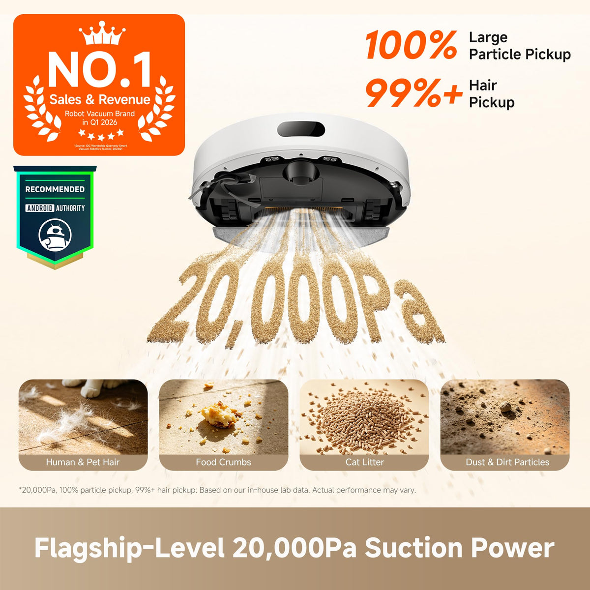 DREAME D20 Air Plus Robot Vacuum and Mop, 20,000Pa Powerful Suction