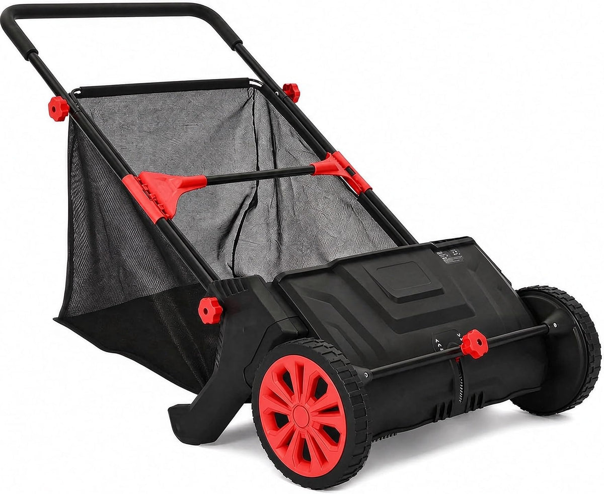 IDEALHOUSE Push Lawn Sweeper 26 Inch with Large 7 cu.ft. Hopper Bag
