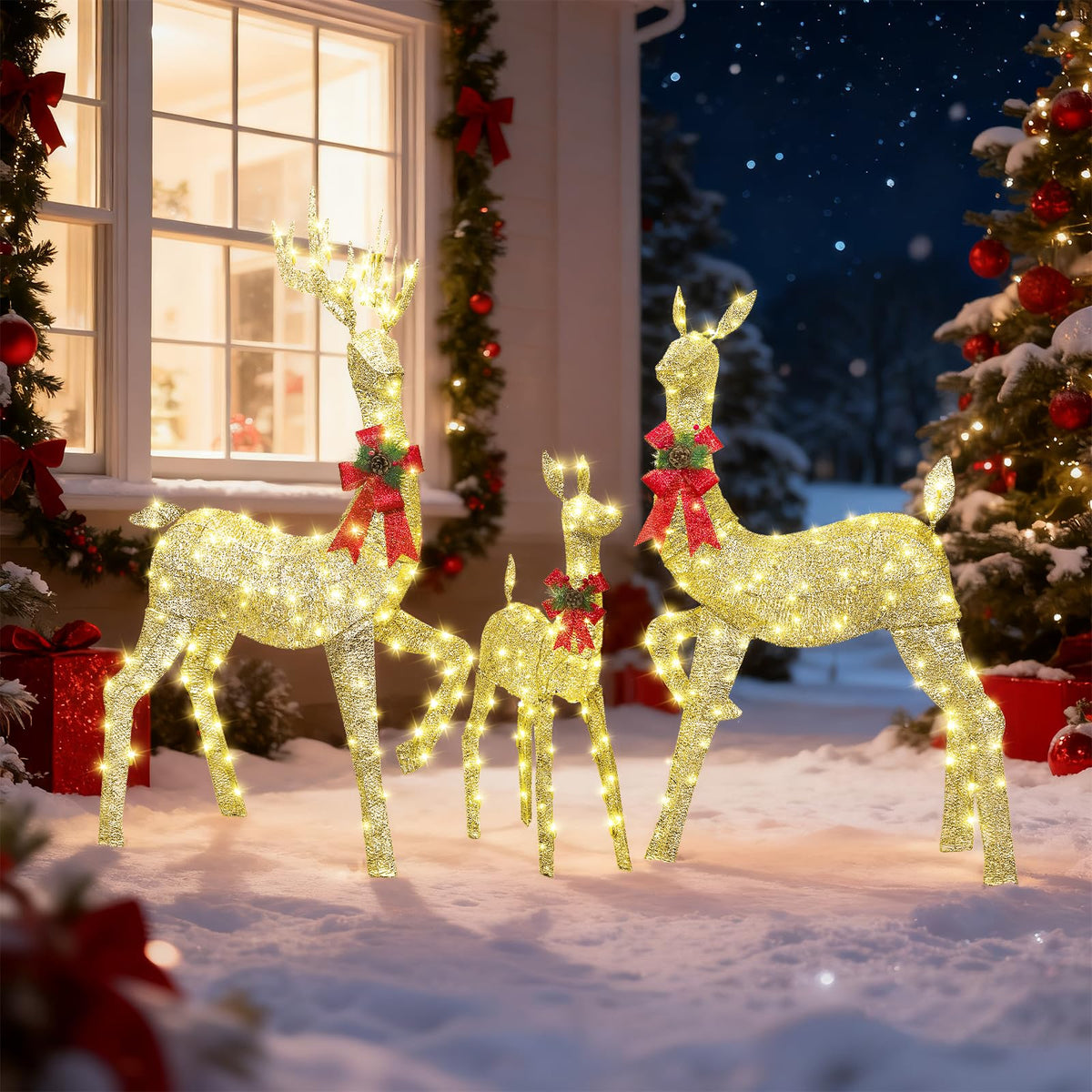 3Pcs Large 5FT Pre-Lit Christmas Reindeer Family Set, Brown