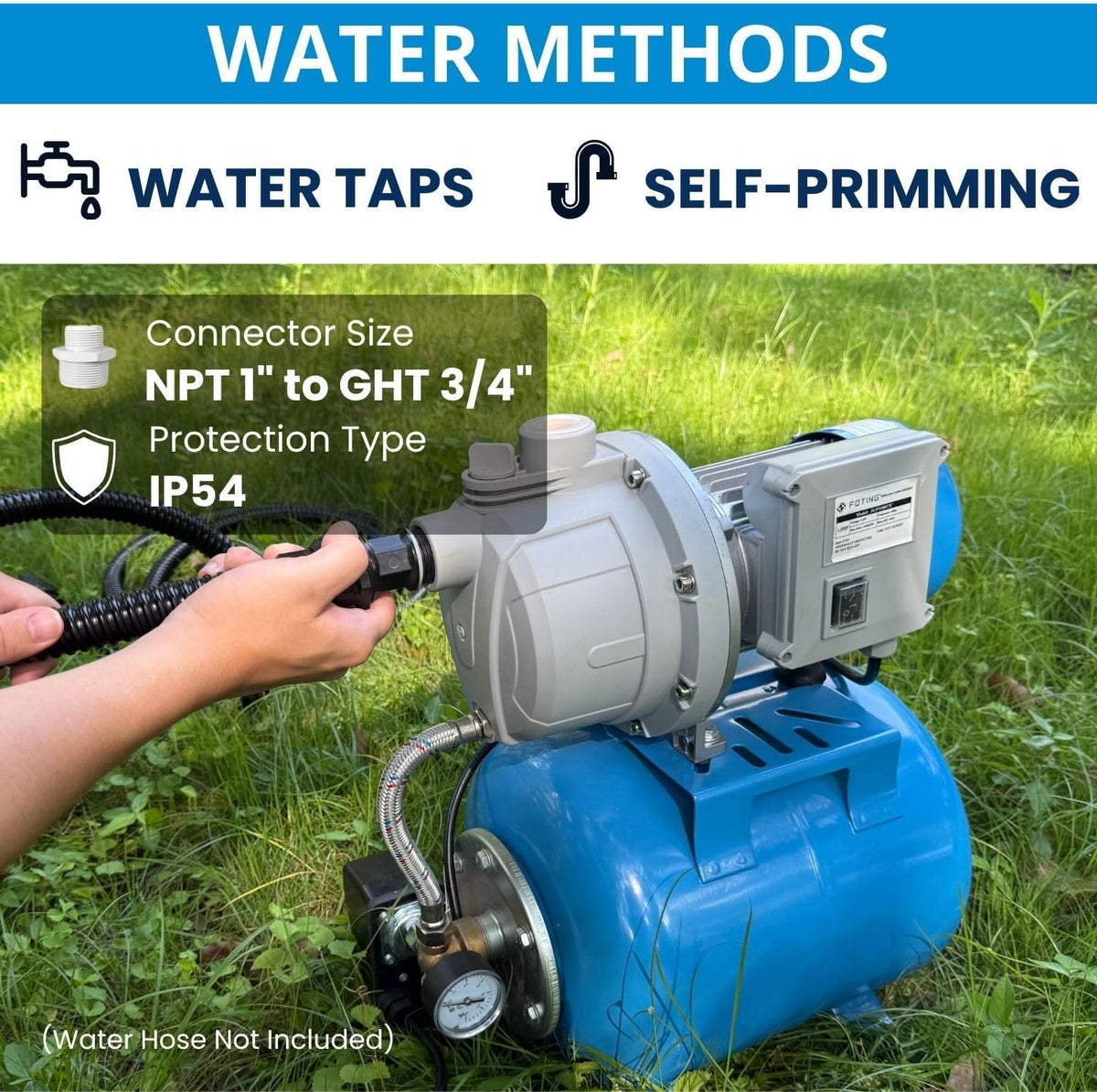 FOTING 1.5HP Shallow Well Pump with Pressure Tank, 1340GPH Jet Pumps Garden Pump, Water Transfer Draining Irrigation Pumps, Water Booster Jet Pump Stainless Steel for Home Garden Lawn Farm, Blue