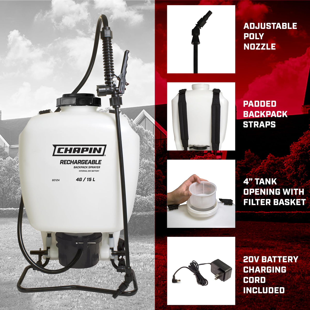 CHAPIN 60124 4-Gallon 20V Battery Powered Backpack Sprayer