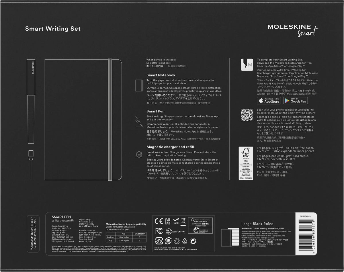 Moleskine Smart Writing Set Smart Notebook & New Smart Pen (2022) - Store Handwritten Notes Digitally, with Connected Notebook Notes App (Only Compatible Smart Notebooks)