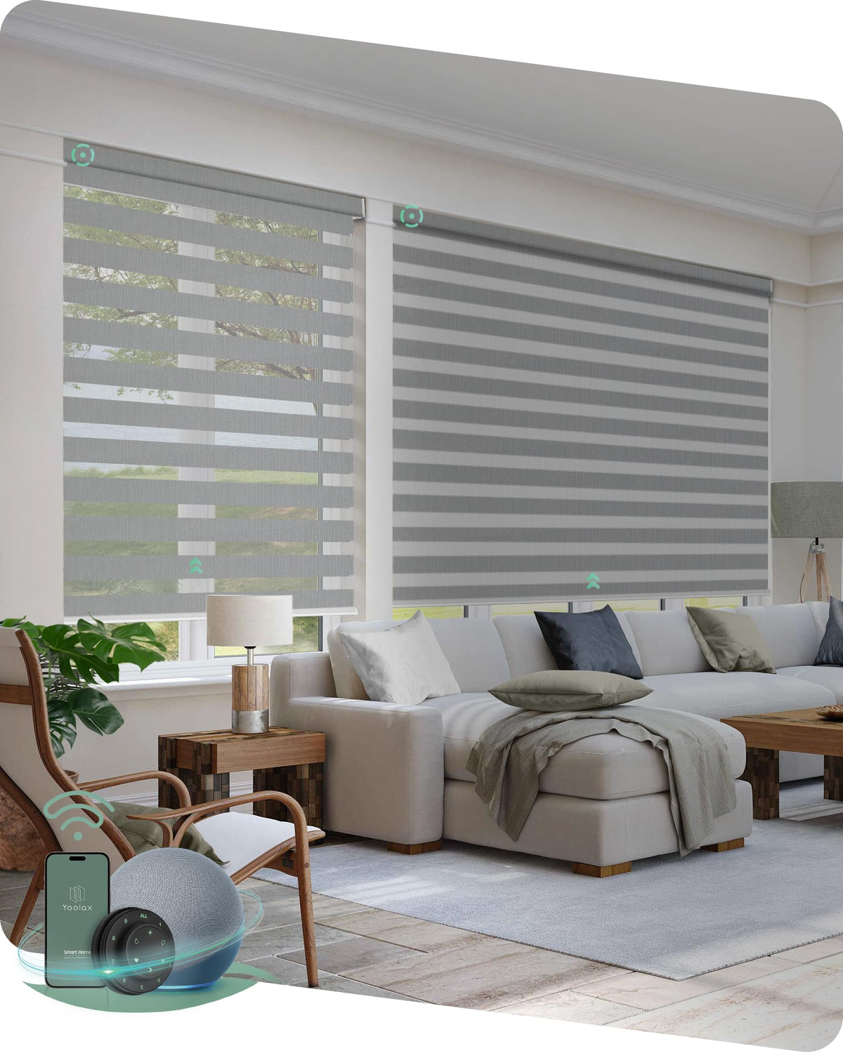 Yoolax Motorized Zebra Blinds with Remote, Room Darkening Smart Blinds