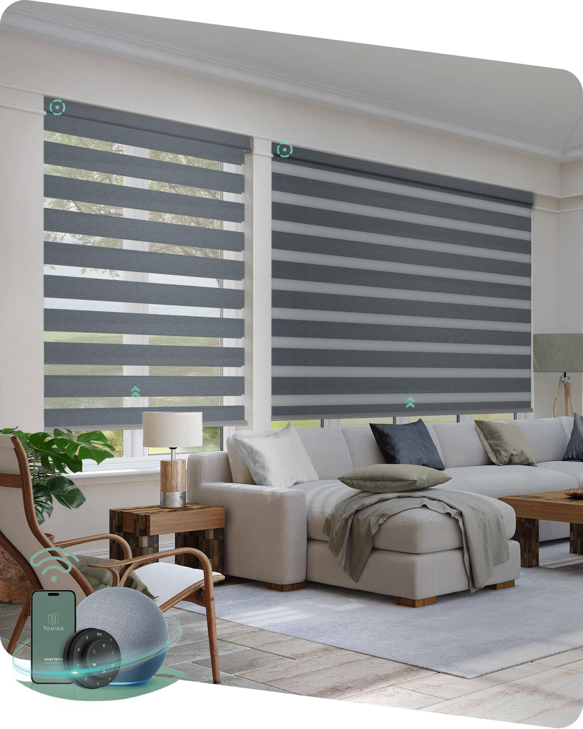 Yoolax Motorized Zebra Blinds with Remote, Room Darkening Smart Blinds