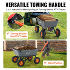 VEVOR 1500lbs Poly Garden Dump Cart Wheelbarrow Wagon with 2 in 1 Convertible Handle, Heavy Duty Yard Cart Wagon for with 13in All Terrain Wheels, Dump Trailer Tow Behind for Lawn Mower Tractor