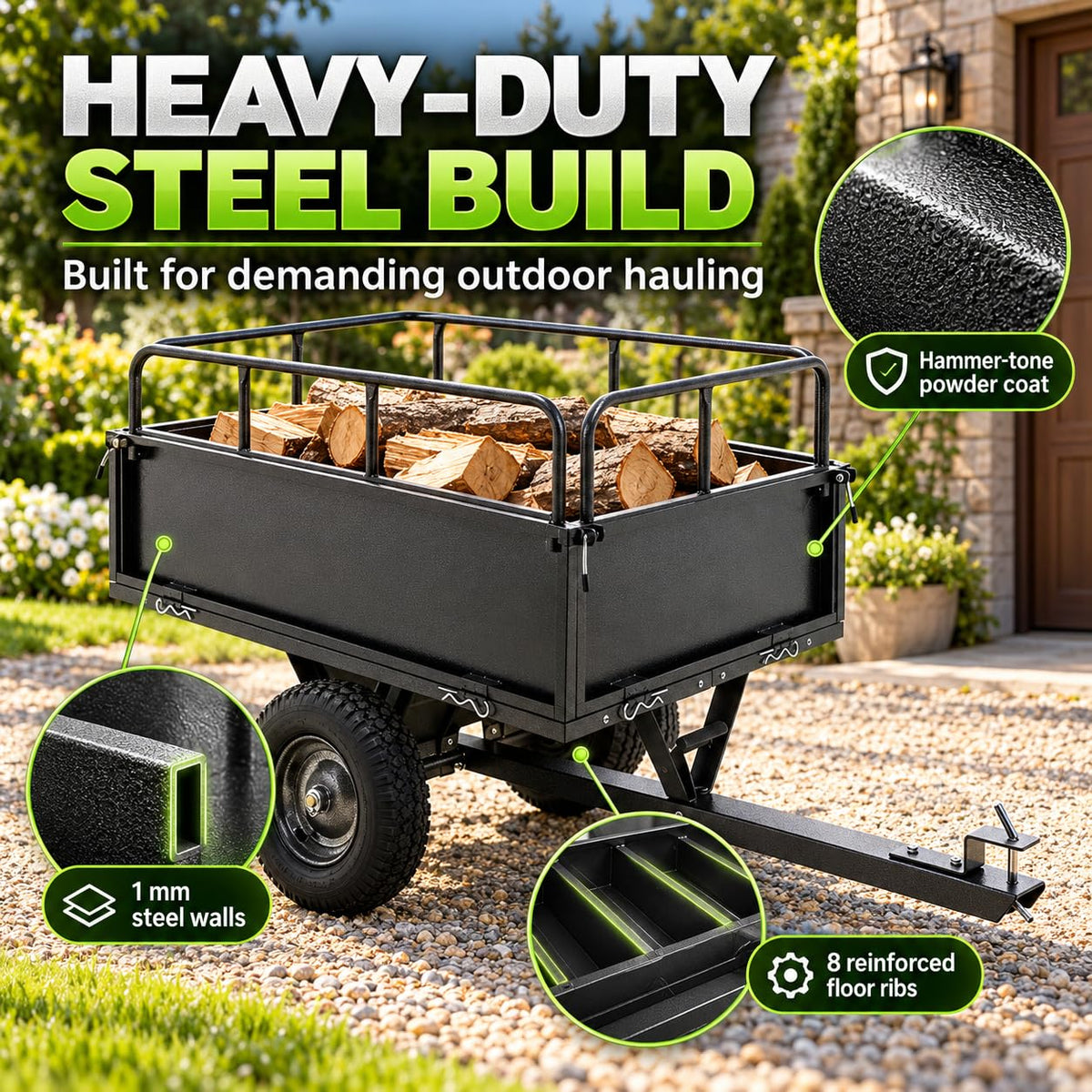 600LBS Heavy Duty Steel Dump Cart Trailer, 17 Cu.Ft. ATV Trailer Tow Behind