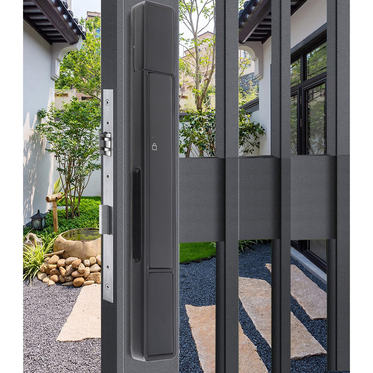 Slim Smart Door Lock, Keyless Entry Door Lock, Sliding Smart Patio Door Handle Set, Bluetooth Digital Keypad Fingerprint Smart Mortise Patio Door Lock for Home Glass Sliding Door