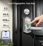 Veise VE029-E WiFi Smart Lever Lock with Non-Keyed Deadbolt, Satin Nickel