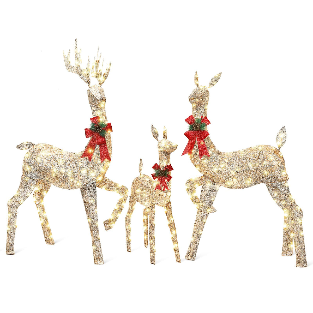 3Pcs Large 5FT Pre-Lit Christmas Reindeer Family Set, Brown