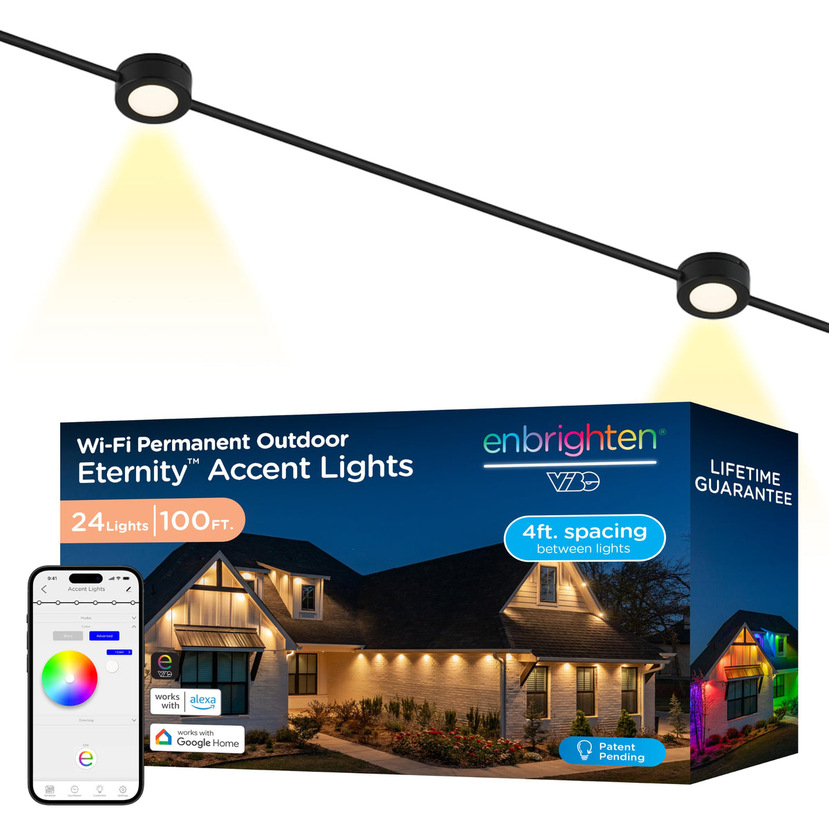 Enbrighten Eternity Permanent Outdoor Lights, 100ft, 24 Lights