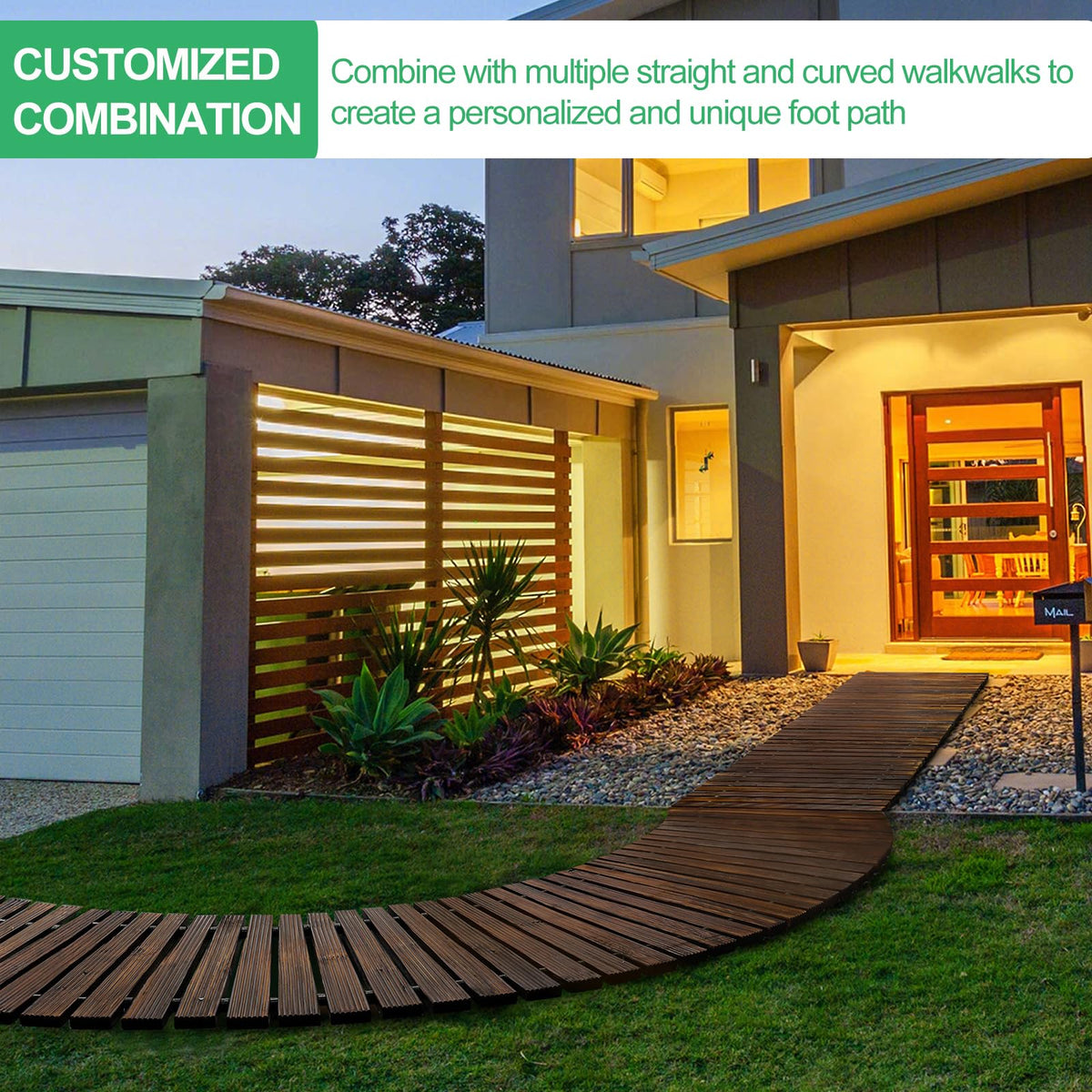 24' Wooden Garden Pathway,Outdoor Roll Out Walkway,Patio Footpath
