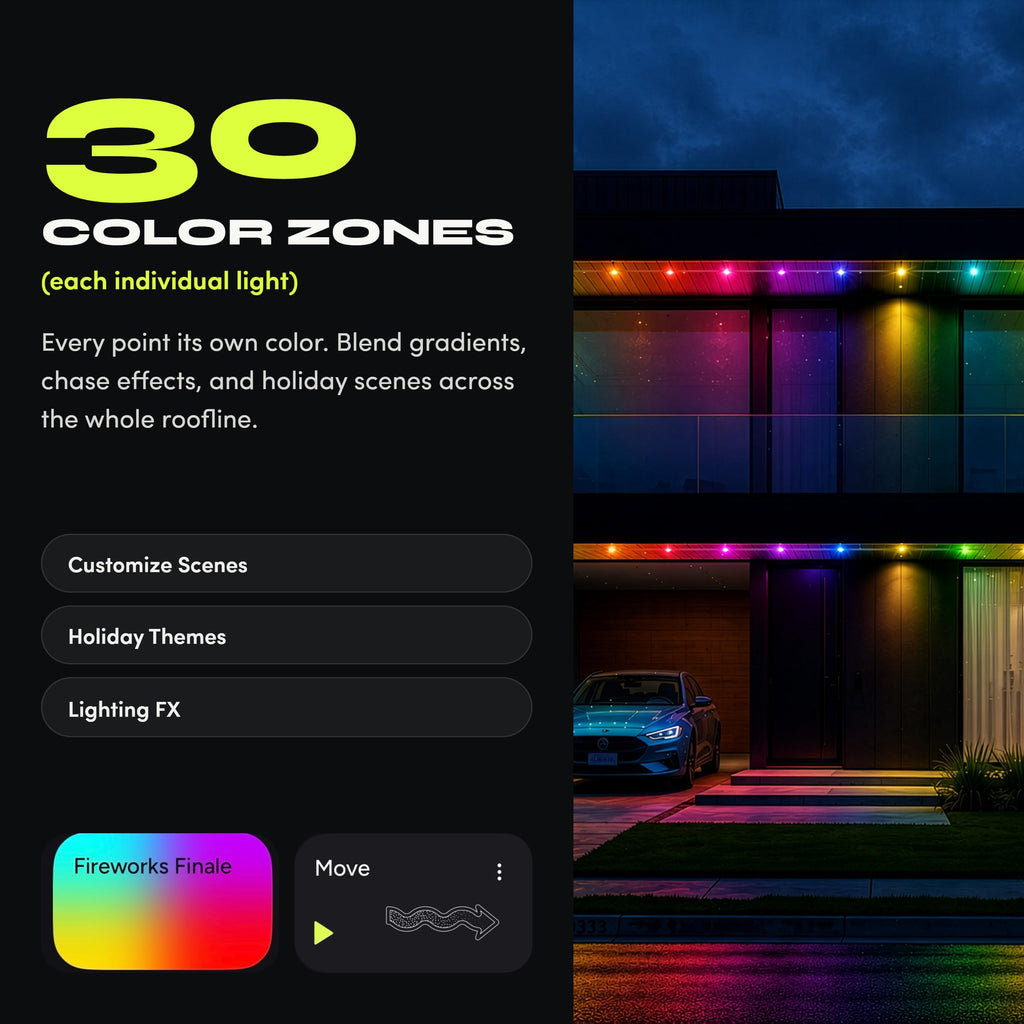LIFX Permanent Outdoor Lights 50ft, 30-Zone Color, Matter/Apple Home, Black