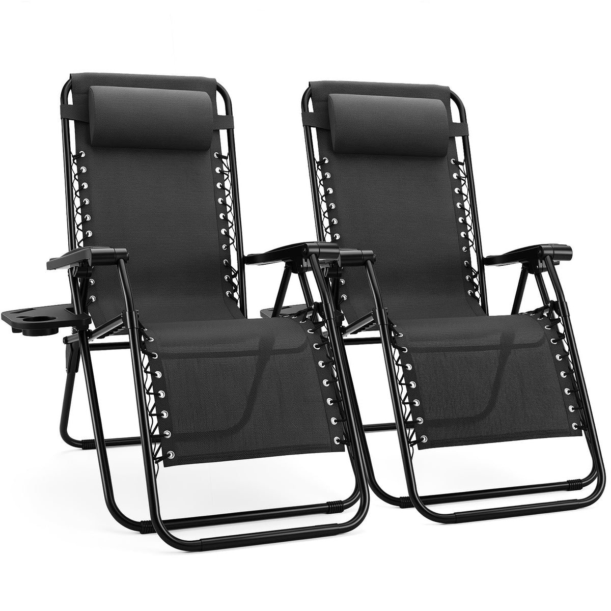 Sweetcrispy Zero Gravity Chairs, Set of 4 Portable Recliner Beach Camping Patio Outdoor Folding Lounge Chair with Cup Holder Trays and Adjustable Pillow for Poolside, Garden, Backyard, Lawn, Blue