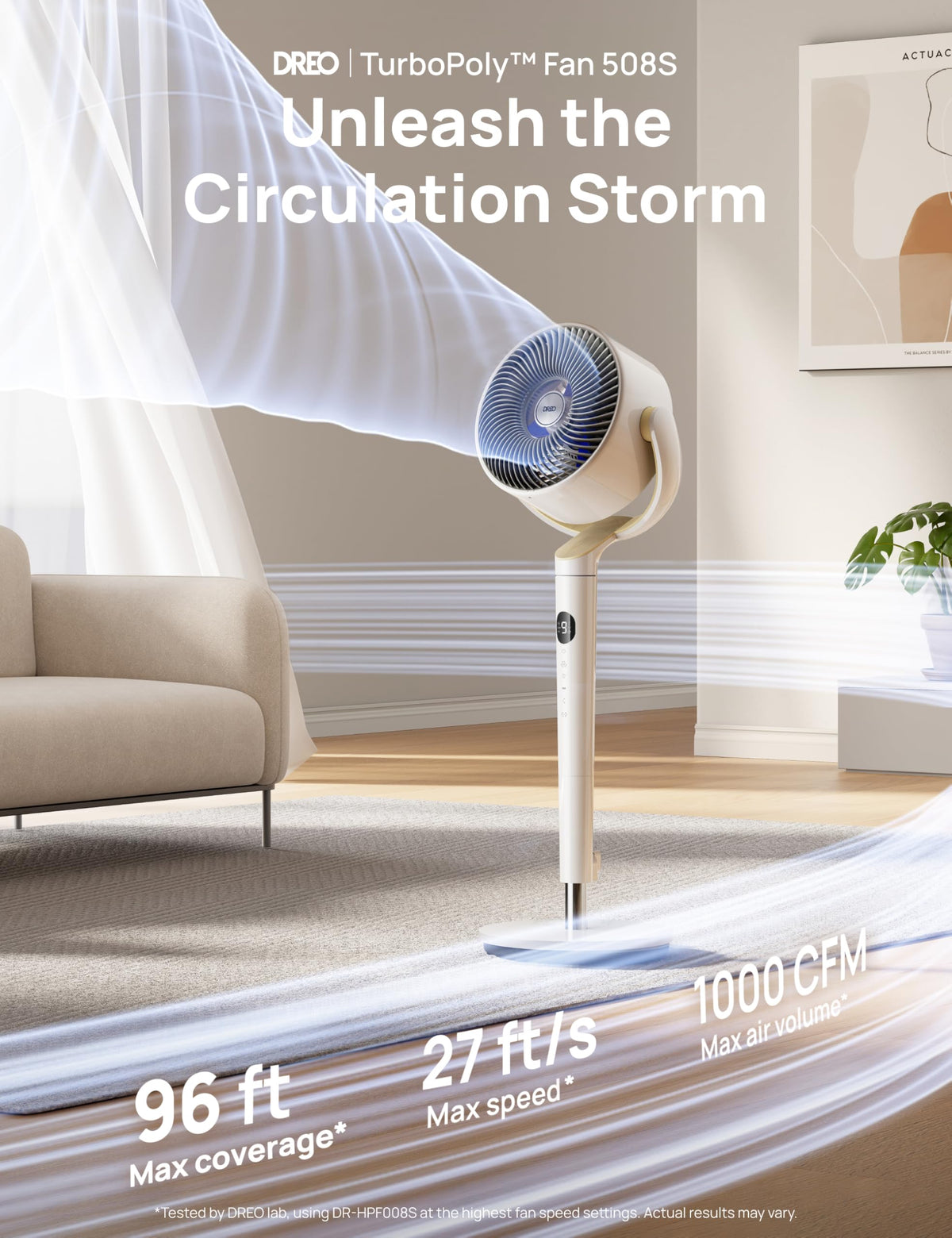 DREO Smart Pedestal Fan for Bedroom, 120°+120° Omni-Directional Oscillating