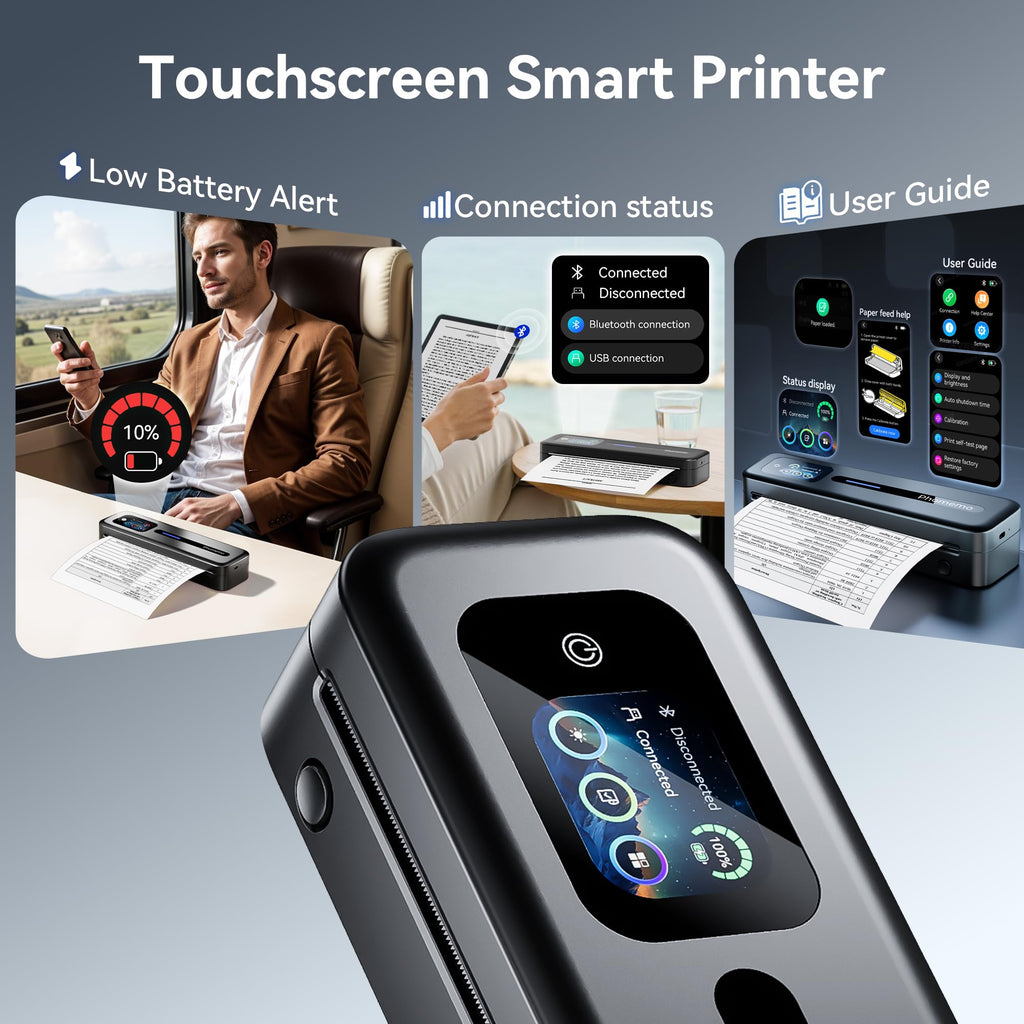 Phomemo M832D Touchscreen Portable Printer & Case & 69 Pcs (3 Rolls) Paper