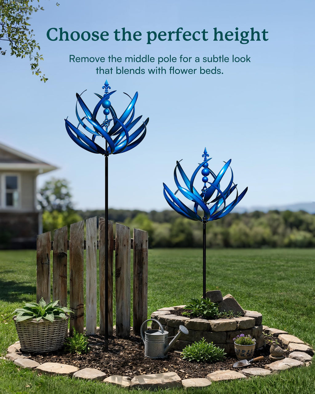 91 inch Wind Spinners Outdoor - Extra Large Outdoor Metal Wind Sculptures Spinners with Stake, Windmills for The Yard Garden, Yard Art Garden Lawn Decor - Blue (27" W x 91" H)