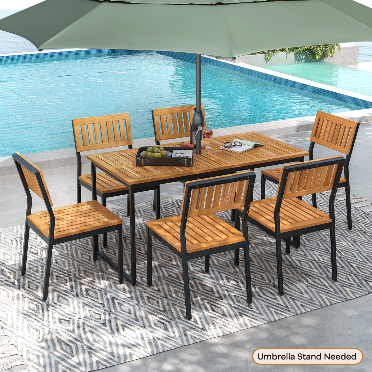 Tangkula Patio Dining Chair Set of 4, Outdoor Acacia Wood Chairs with Metal Frame, All-Weather Bistro Chairs, for Indoor Lawn Backyard Patio Garden Deck Balcony