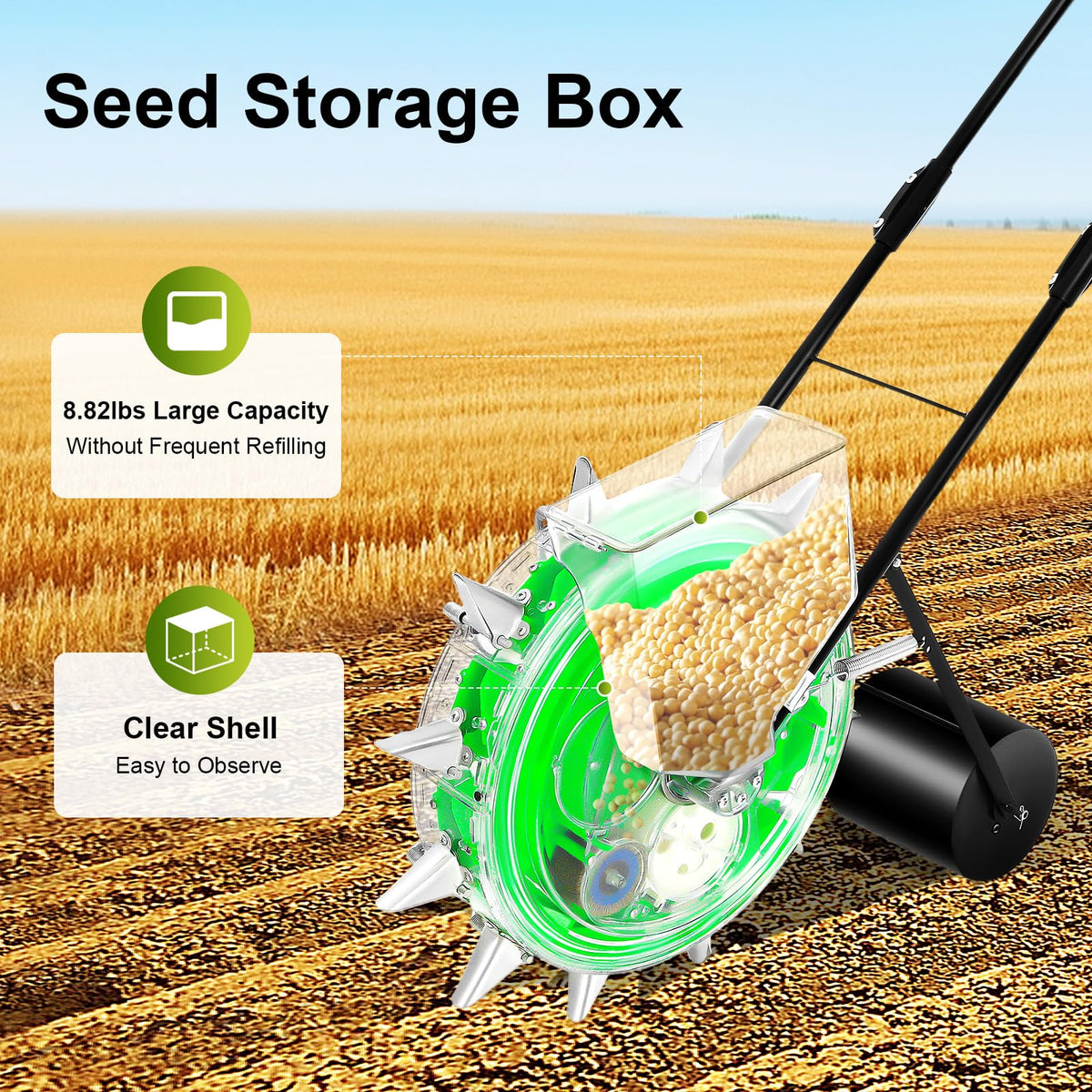 12-Nozzle Manual Seeder Hand-Push Garden Seeder, Hand-Push Garden Seeder, Roller Seeding and Fertilizer Applicator for Home Lawn, Backyard, Greenhouse Gardening(5.3" Spacing)