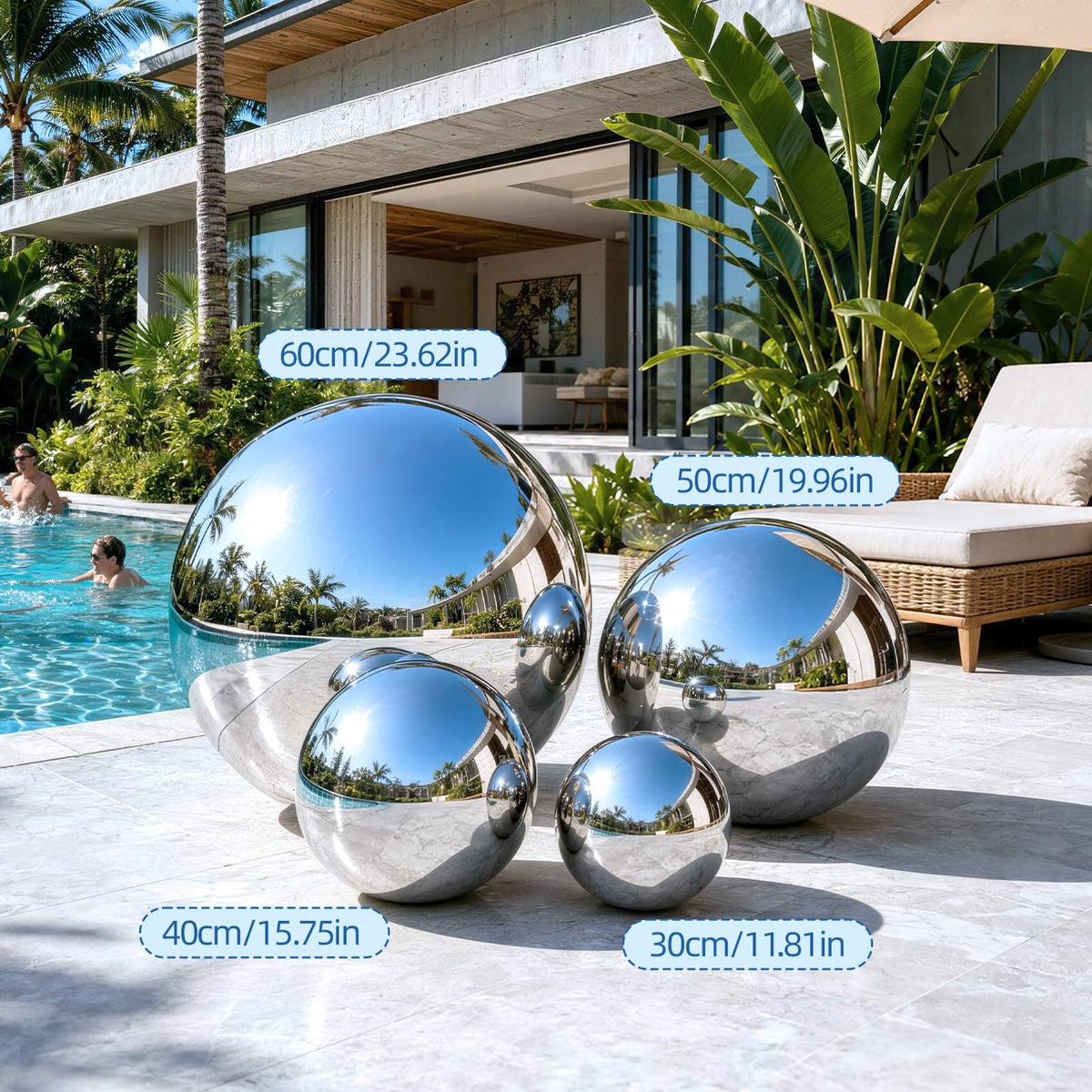 Stainless Steel Gazing Ball 12/16/20/24" Mirror Polished Garden Decor