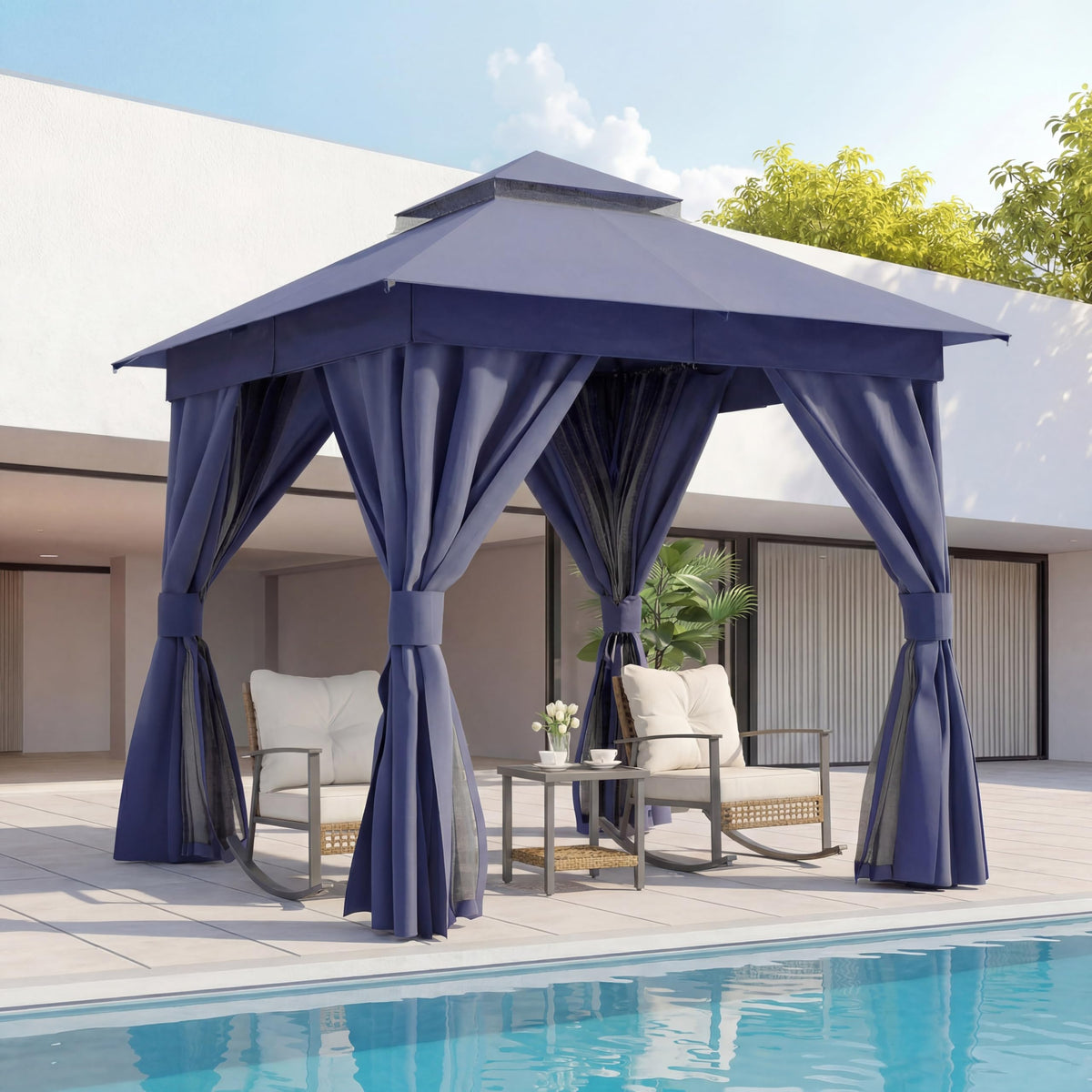 10x10 Arc Gazebo Canopy with Curtains & Double Roof