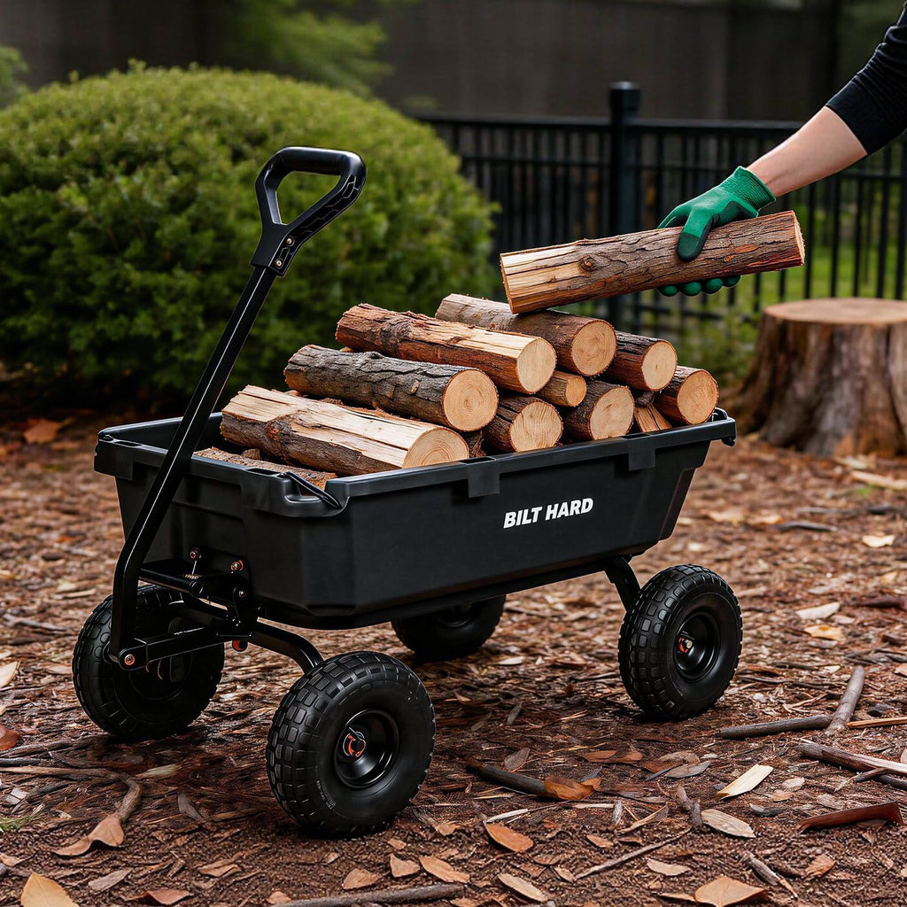 BILT HARD 900 lb 5 Cu. Ft. Poly Dump Cart with 10 in All-Terrain Tires