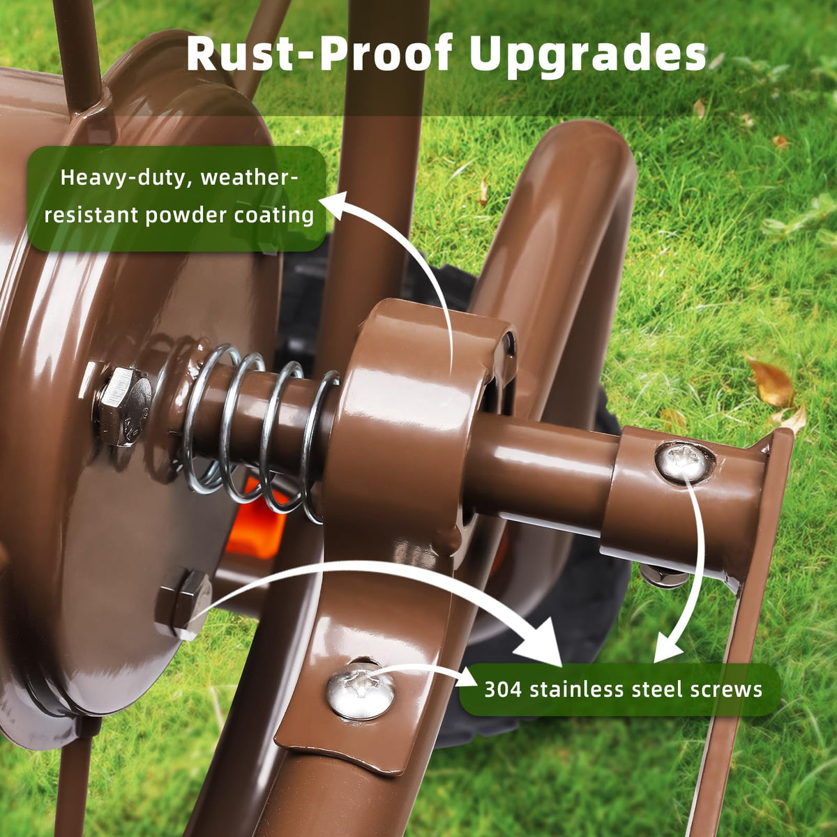 WERMAH Upgrade Hose Reel Cart, Garden Hose Cart 4 Wheels, Holds 300ft 5/8"