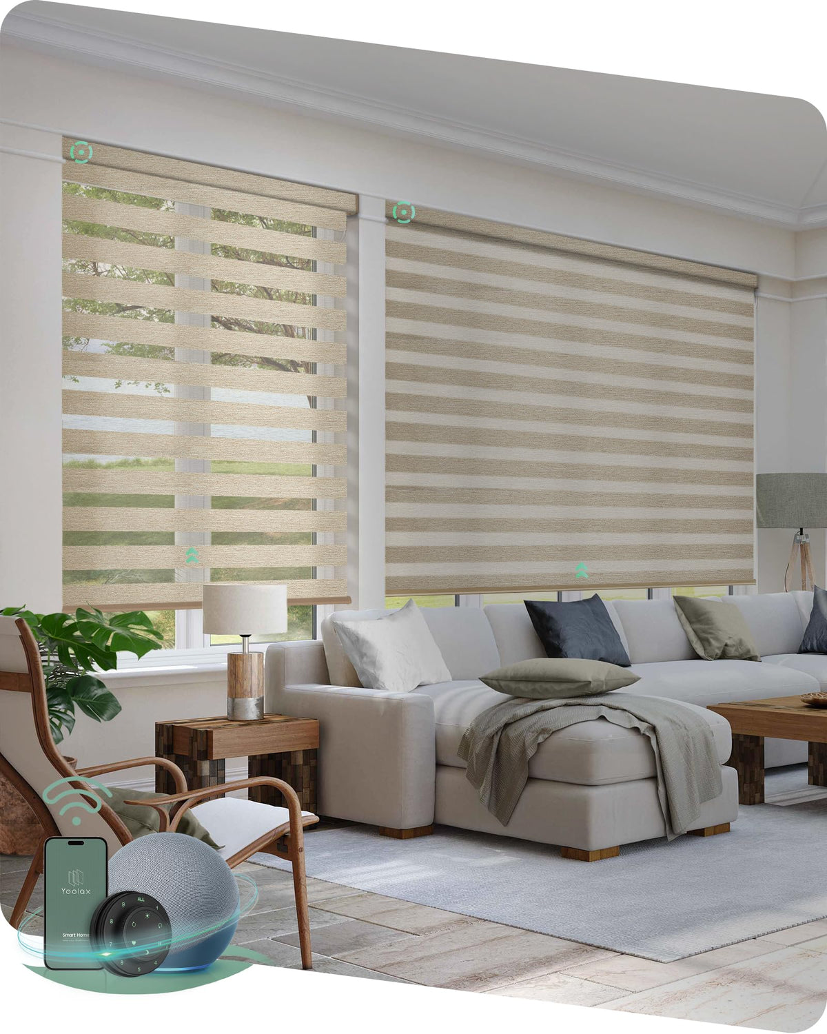 Yoolax Motorized Zebra Blinds with Remote, Room Darkening Smart Blinds