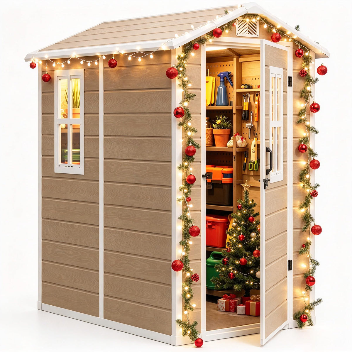 DWVO 5x4FT Resin Outdoor Storage Shed with Floor, Garden Tool Shed