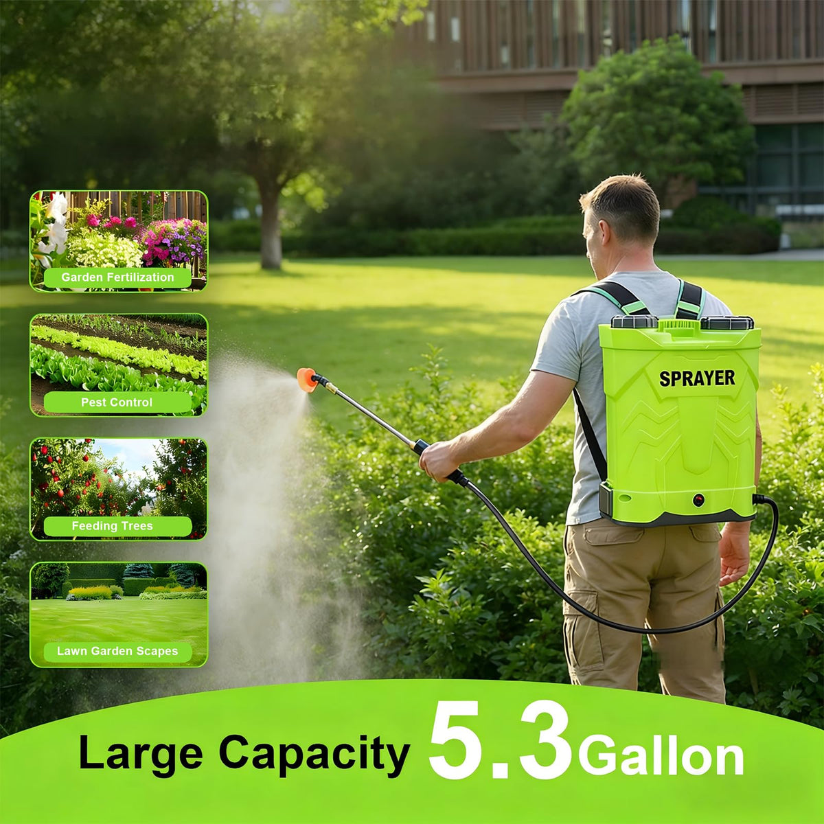 WFH Battery Powered Backpack Sprayer, 5.3 Gal, 100 PSI, 21V 2.6Ah Battery