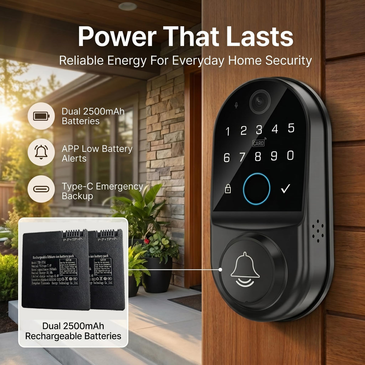 Smart Door Lock with Camera: 1080p Fingerprint & WiFi/Alexa for Front Door