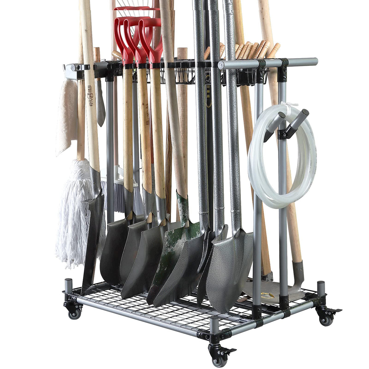 Heavy duty garden tool organizer garage storage holder storage large long farming tools lawn tool metal rack shovel and rake organizer