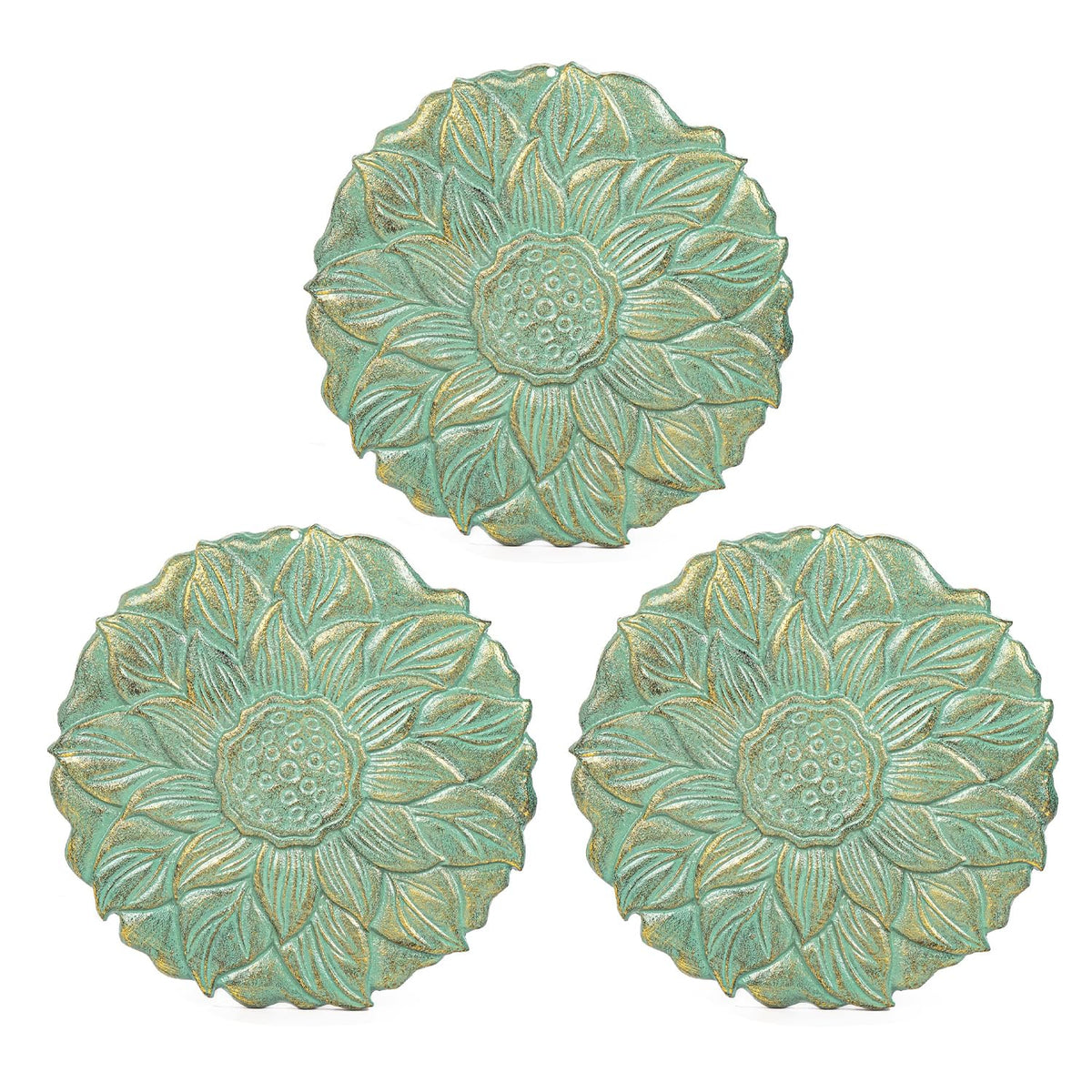 Sungmor Decorative Cast Iron Lotus Stepping Stones,Set of 3 & Green Finish