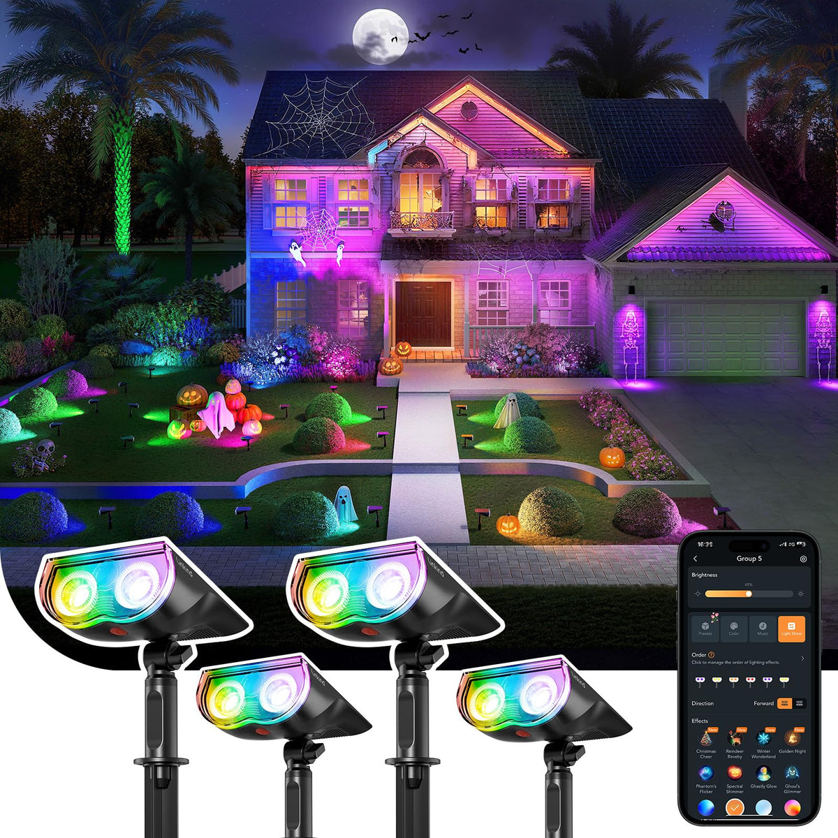 Linkind Smart Solar Spot Lights Outdoor SL5C, IP67 Halloween Lights Outdoor