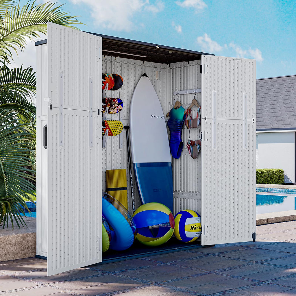 AOXUN Horizontal Storage Sheds 41 Cu.ft, Outdoor Storage Box 160 Gallon, Waterproof Lockable Resin Shed, Patio Storage for Garden, Pool, Cushions, Tools, White