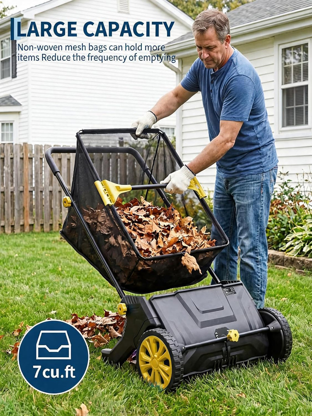 IDEALHOUSE Push Lawn Sweeper 26 Inch with Large 7 cu.ft. Hopper Bag