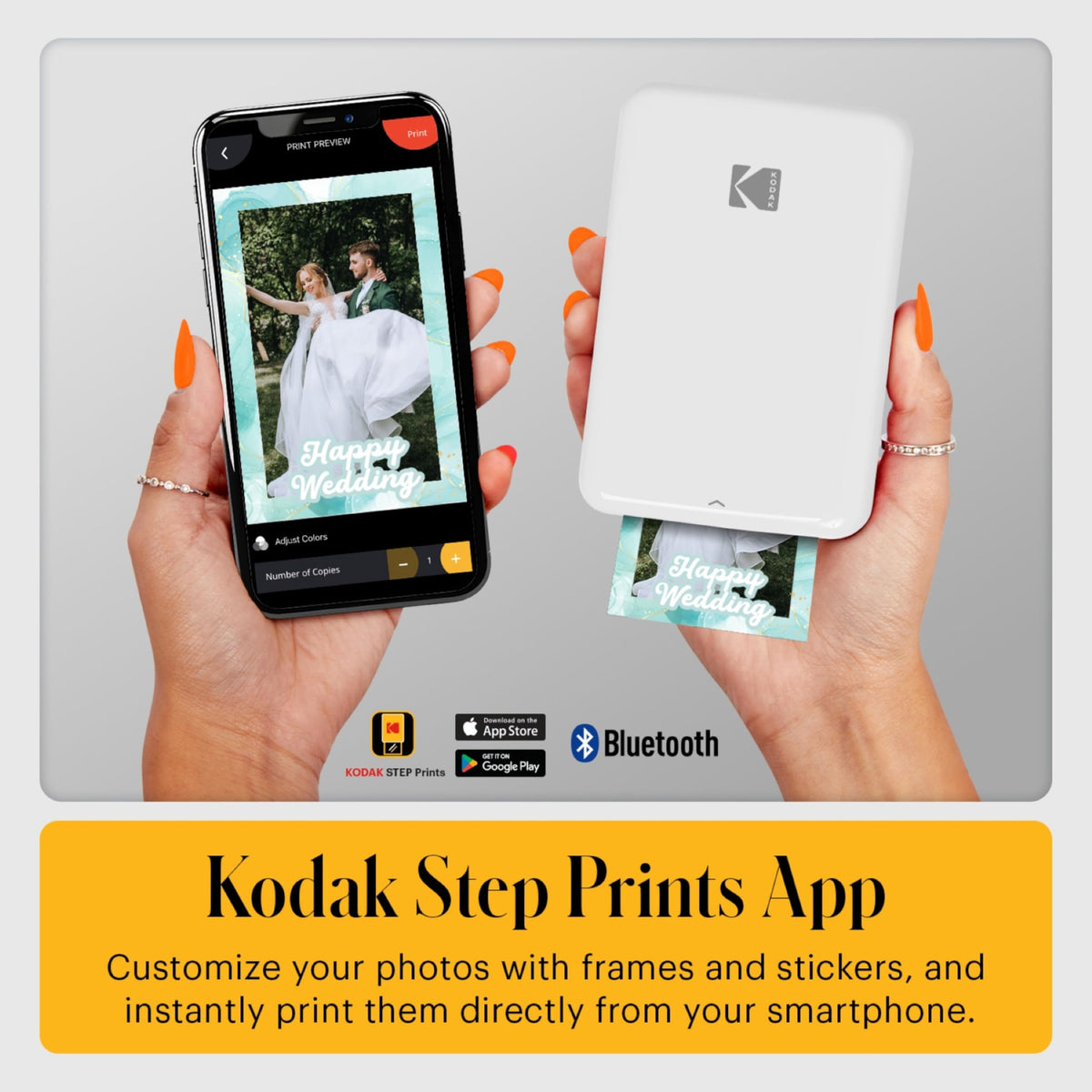 Kodak Step Instant Smartphone Photo Printer - 75 Sheets Bundle - Portable Mini Color Wireless Mobile Printer - Zink 2x3” Sticky-Back Photos - Bluetooth Compatible with Smart Devices - Fun App -White