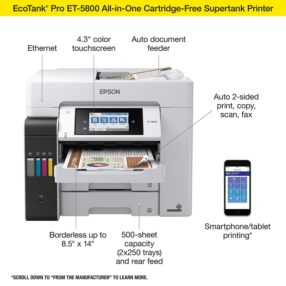 Epson EcoTank Pro ET-5800 Wireless Color All-in-One Supertank Printer