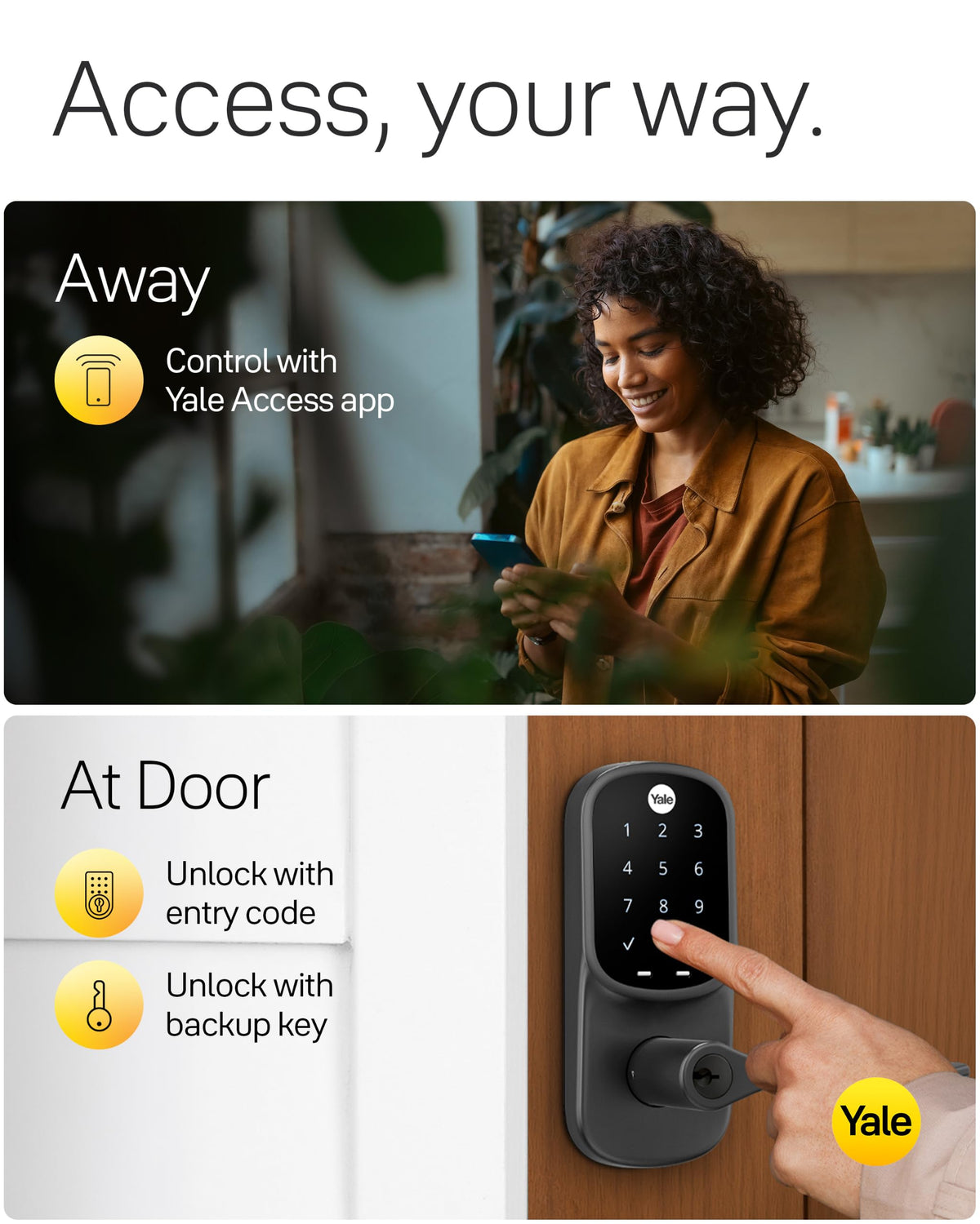 Yale WiFi Smart Lock with Handle & Keypad, Keyless Entry, Satin Nickel