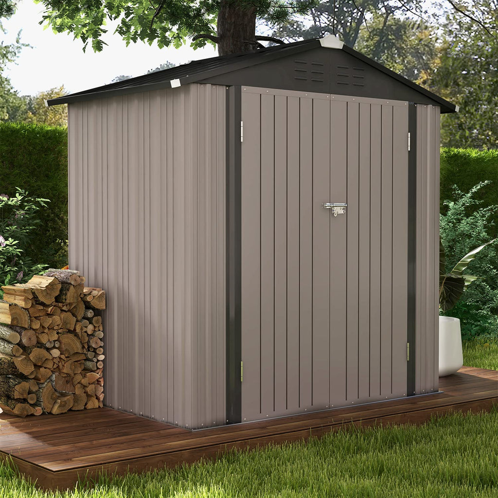 Patiowell 6x4 FT Outdoor Storage Shed, Metal Storage Sheds, Brown
