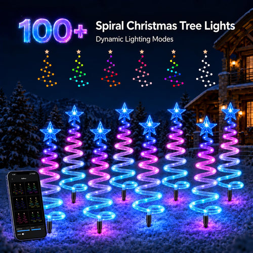 16 Pack Christmas Pathway Lights Outdoor, Smart RGB Spiral Xmas Tree Lights